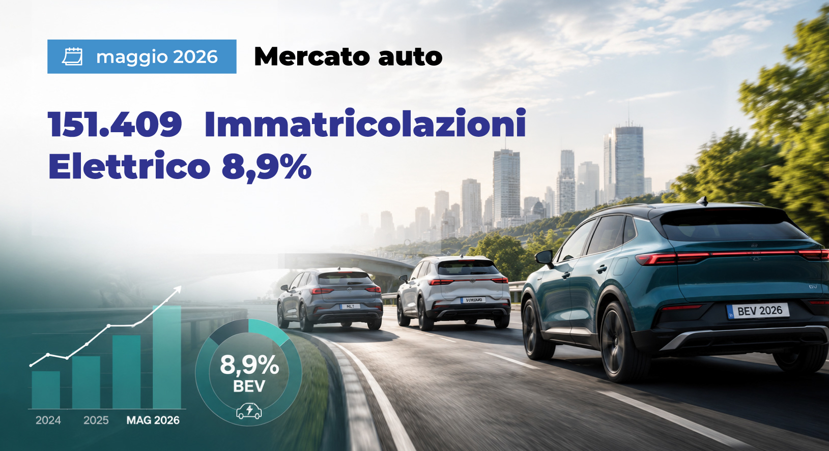 MERCATO AUTO MAGGIO 2026: CRESCITA SELETTIVA, BOOM ELETTRICO ALL’8,9%